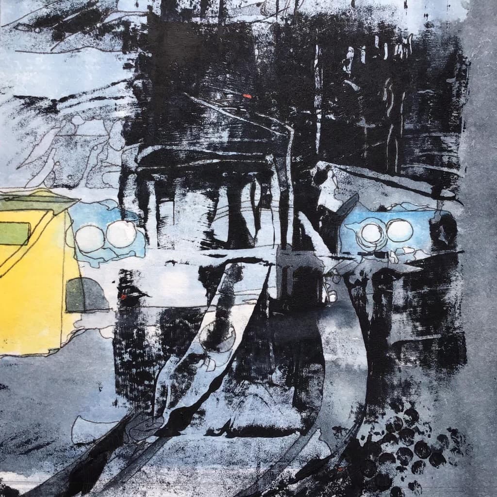 “Cheese Ghosts Hamming it up in the Black Forest”, painting by Elizabeth Hlookoff