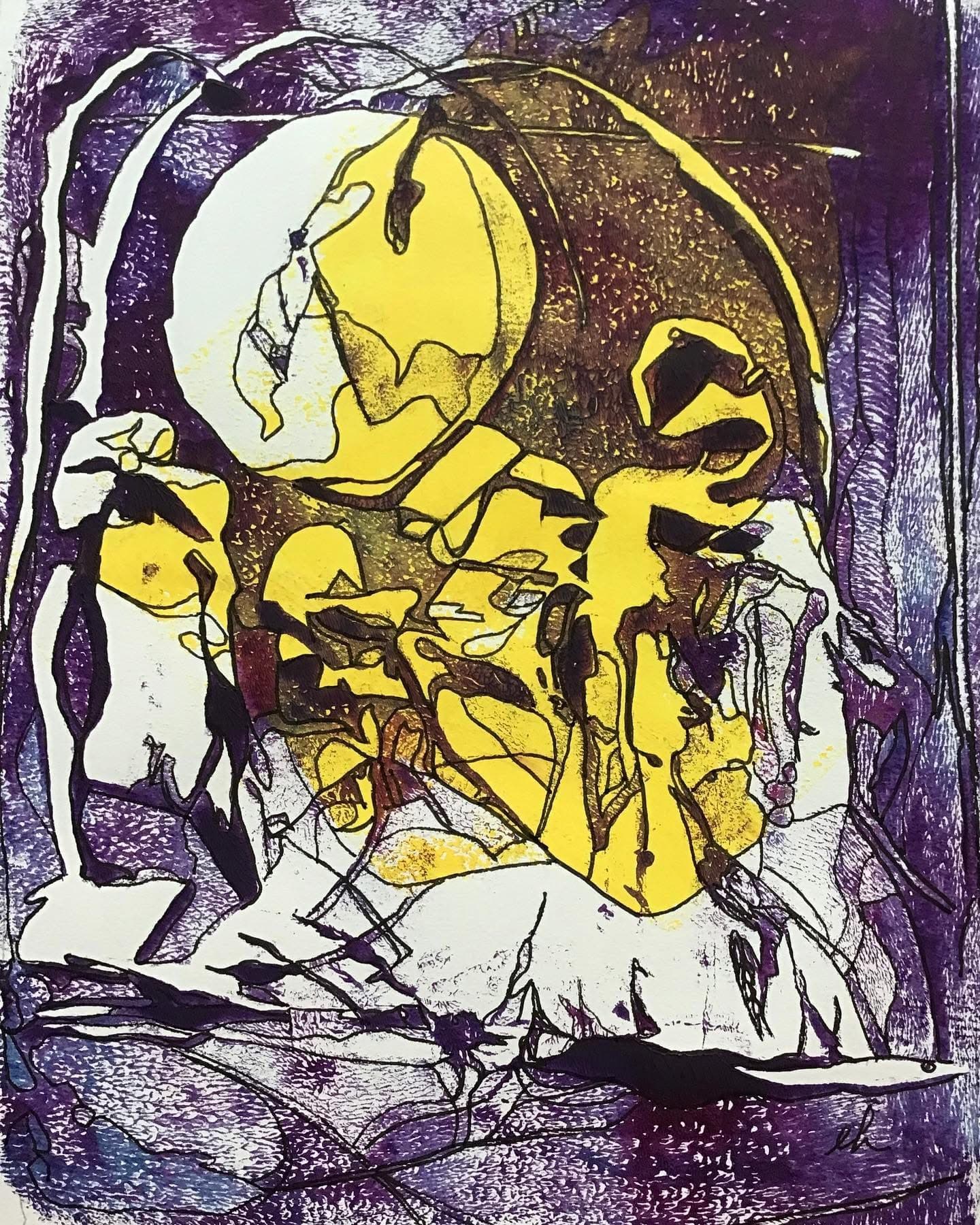 “This isn’t Kansas: Naked Ladies Dancing on the Moon”, painting by Elizabeth Hlookoff