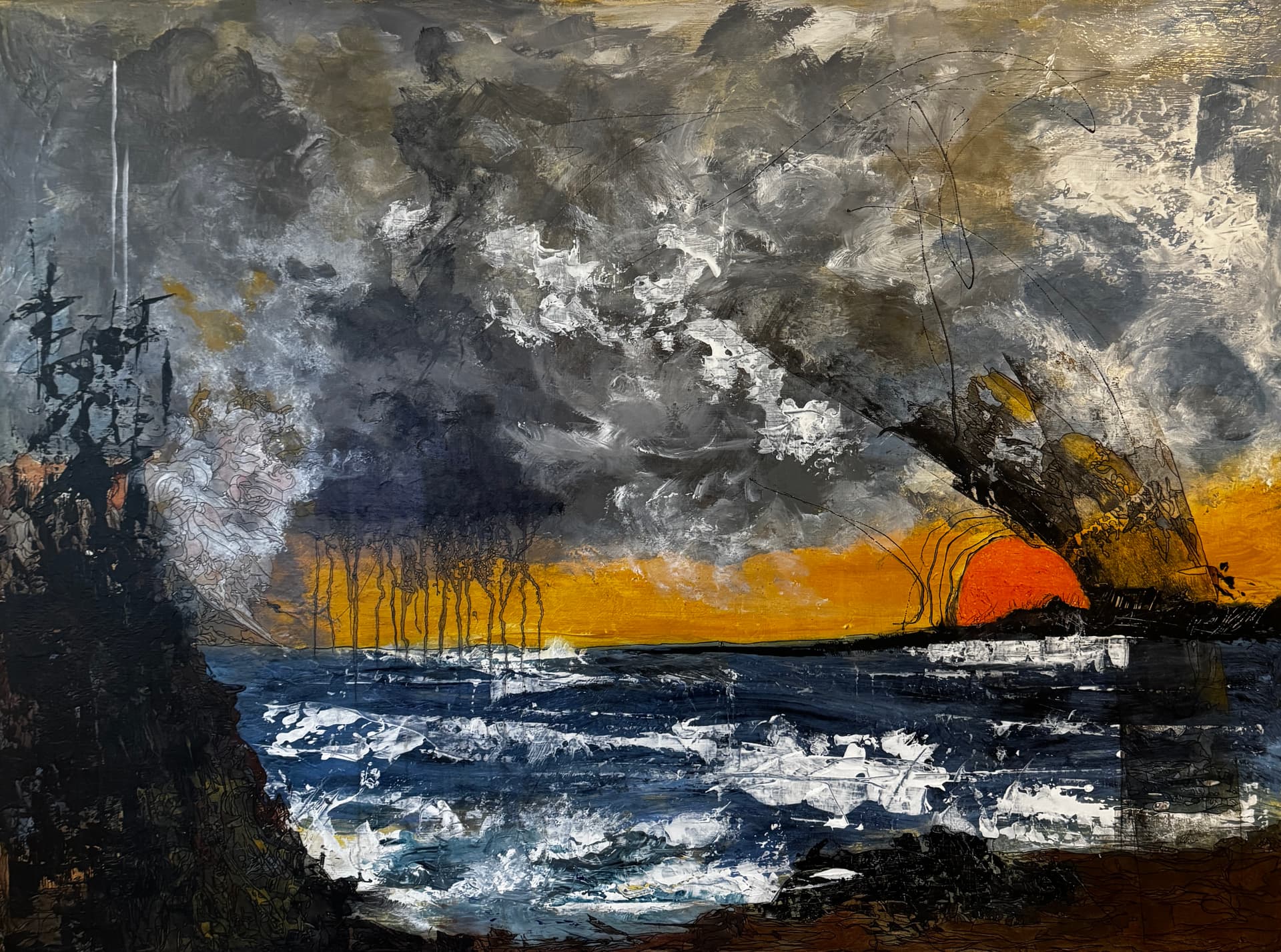 “When the Ocean Sneezed the Sun”, painting by Elizabeth Hlookoff